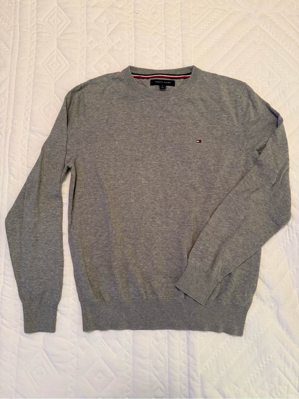 Tommy Hilfiger Men's Heather Gray Crewneck Sweater with Logo